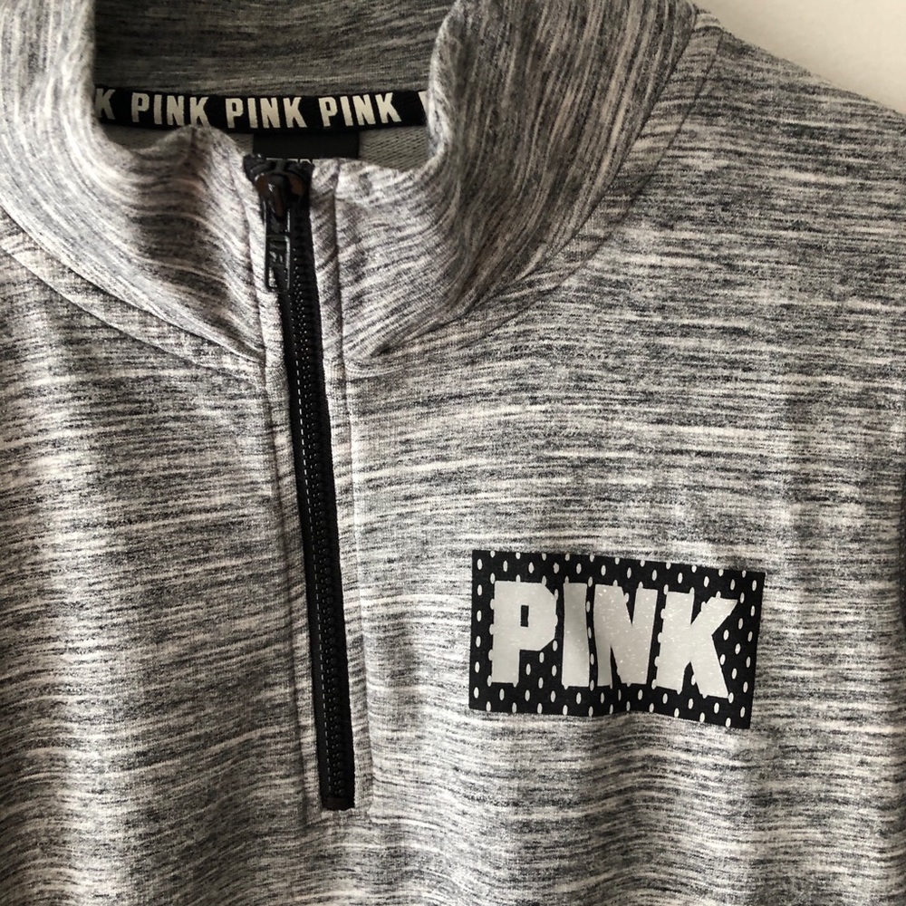 VS Pink Grey Heathered Quarter Zip Thumbholes, LG